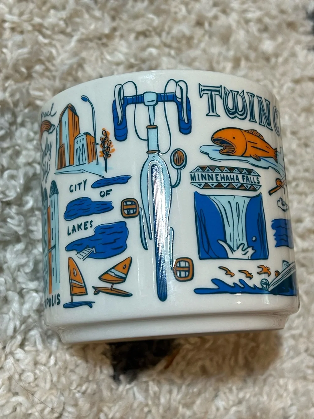 Starbucks Twin Cities Ceramic Mug in White, Blue, Orange